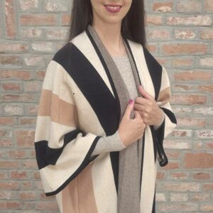 Adeléna - Barna - fekete csíkos poncsó/kardigán