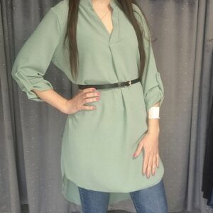 Flóraa - Menta zöld színű , V nyakú , öves ruha