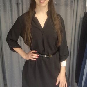 Flóraa - Fekete, V nyakú , öves ruha